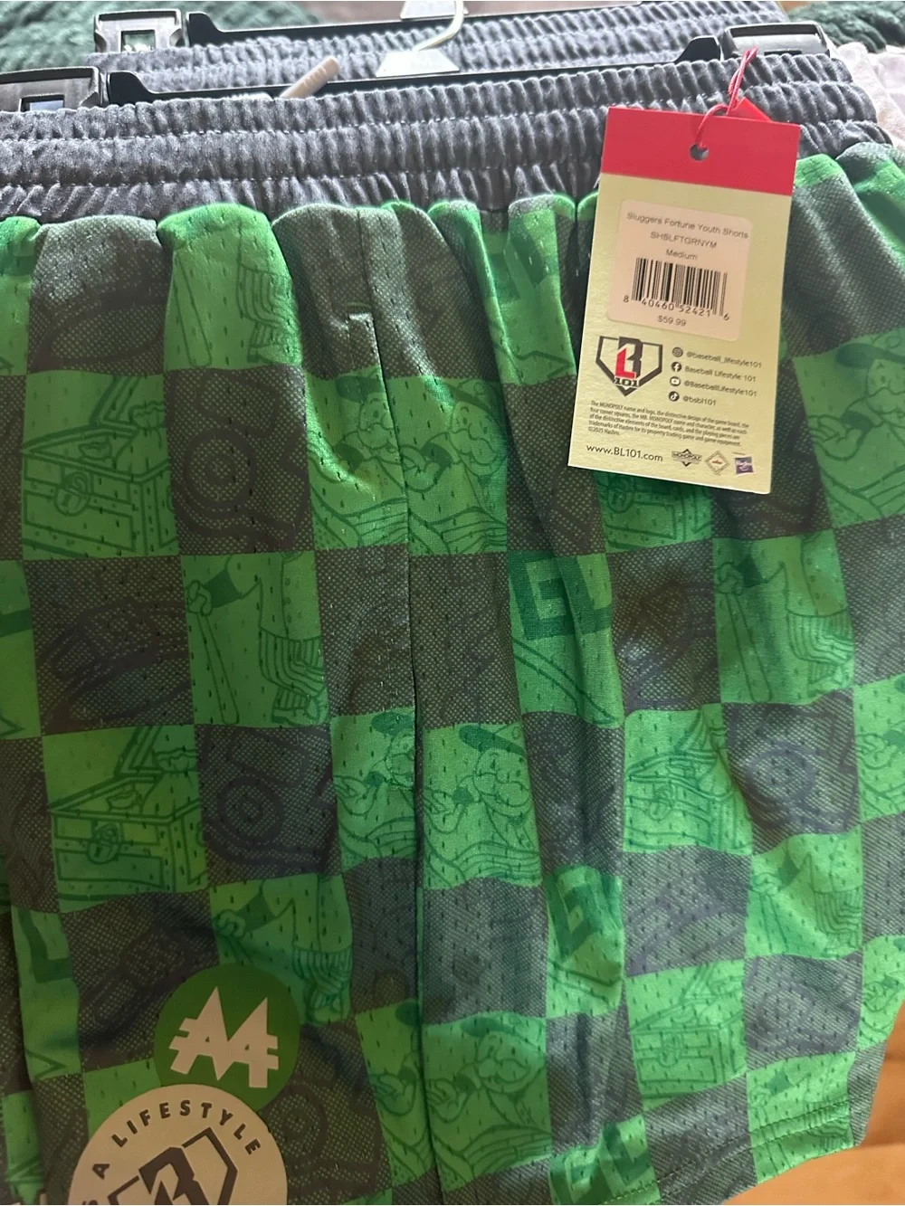 Monopoly Collaboration Green Check Boys' Athletic Shorts YM NWT